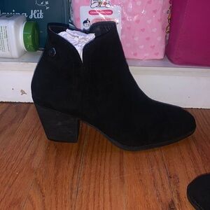 black suede small heeled boot